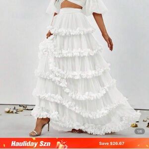 SHEIN White Ruffled Maxi Dress